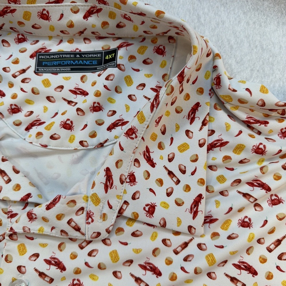 Roundtree & Yorke Shirt Mens Size 4XT Crawfish Clams Corn Golf Polo Performance